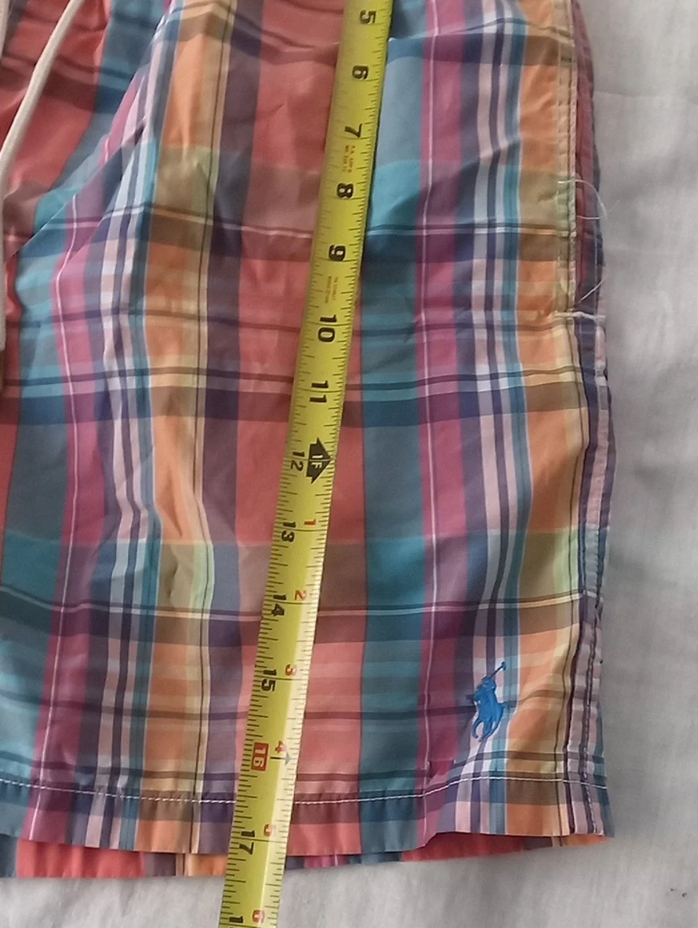 Polo by Ralph Lauren Coral, Blue & Yellow Plaid Swim Shorts